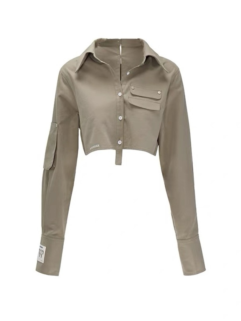 NOT A WEAR Cropped Cargo Button-Up Shirt | Khaki | Size M
